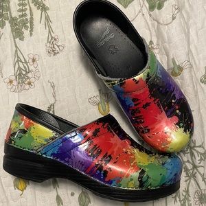 Paint splatter rainbow dansko clogs nurse size 39